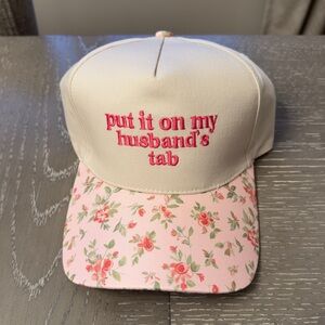 Put It On My Husband’s Tab - Adjustable Floral Cap with Pink Embroidery